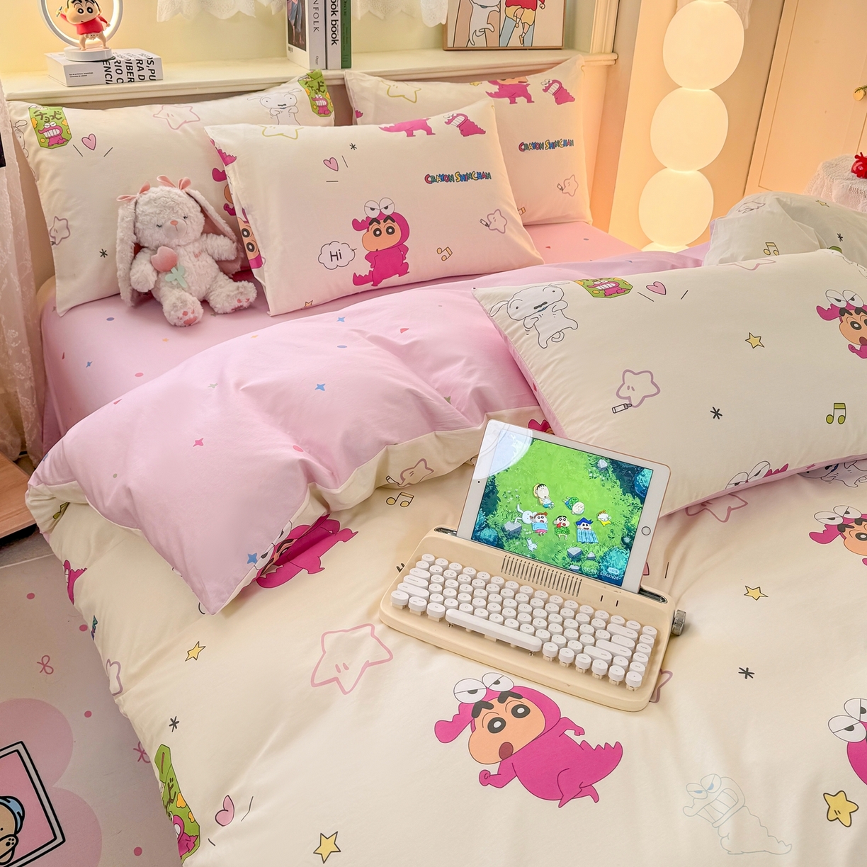 91家纺网 家纺一手货源 找家纺 博雅 2026新款蜡笔小新纯棉全棉四件套 小版-恐龙蜡笔小新