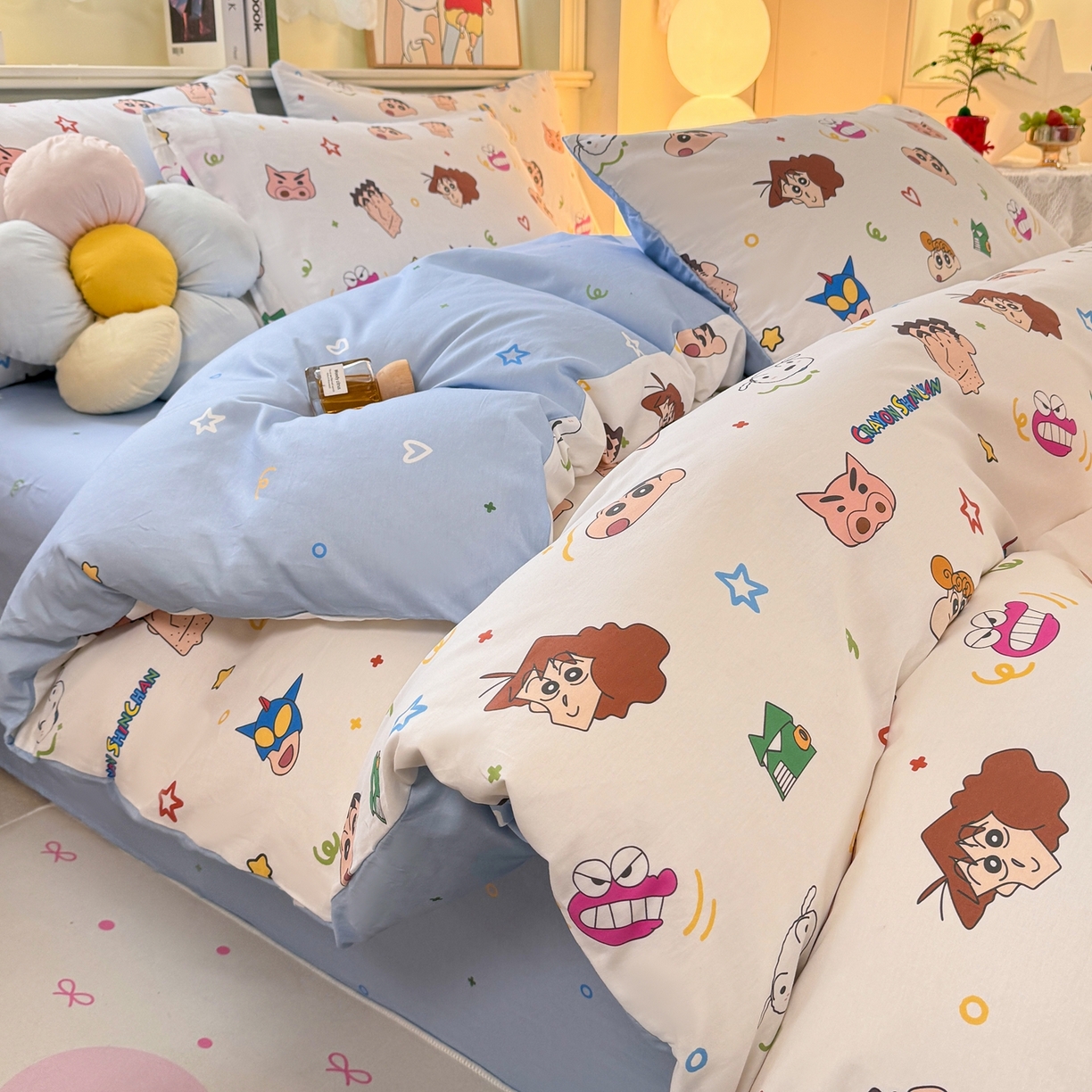 91家纺网 家纺一手货源 找家纺 博雅 2026新款蜡笔小新纯棉全棉四件套 小版-满版蜡笔小新