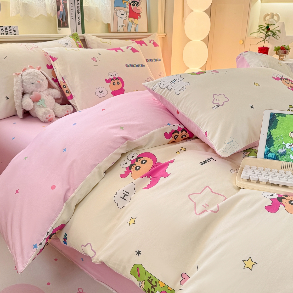 91家纺网 家纺一手货源 找家纺 博雅 2026新款蜡笔小新纯棉全棉四件套 小版-恐龙蜡笔小新