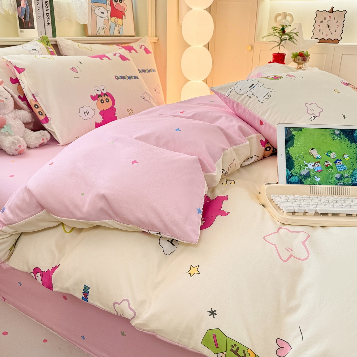 91家纺网 家纺一手货源 找家纺 博雅 2026新款蜡笔小新纯棉全棉四件套 小版-恐龙蜡笔小新