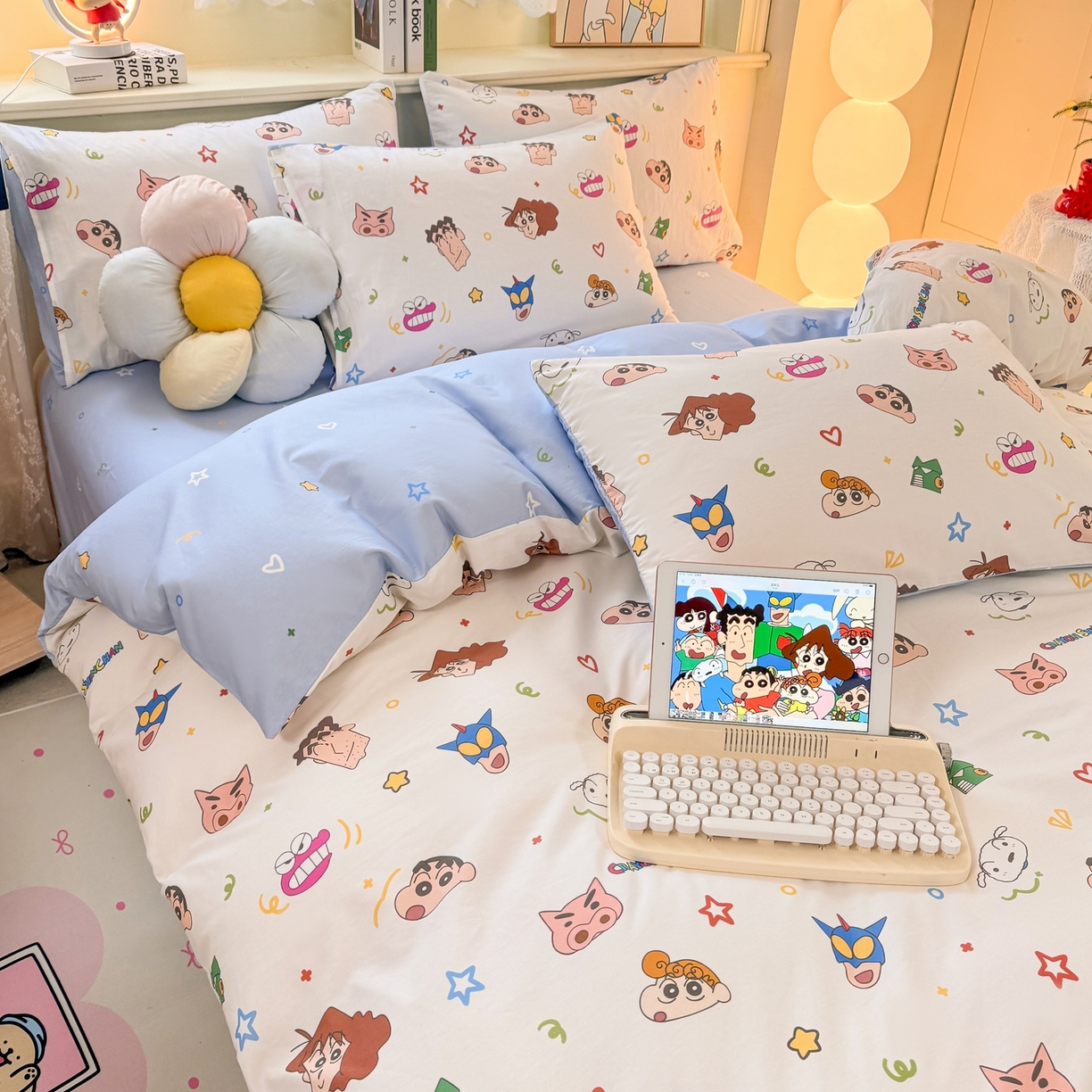 91家纺网 家纺一手货源 找家纺 博雅 2026新款蜡笔小新纯棉全棉四件套 小版-满版蜡笔小新