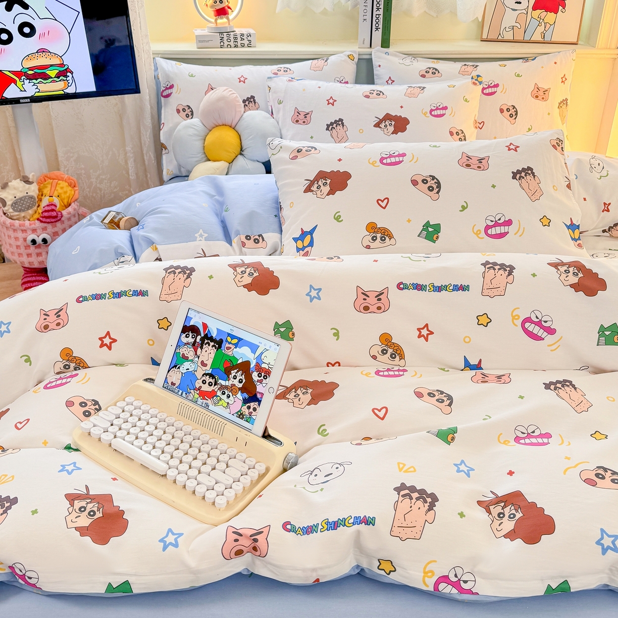 91家纺网 家纺一手货源 找家纺 博雅 2026新款蜡笔小新纯棉全棉四件套 小版-满版蜡笔小新