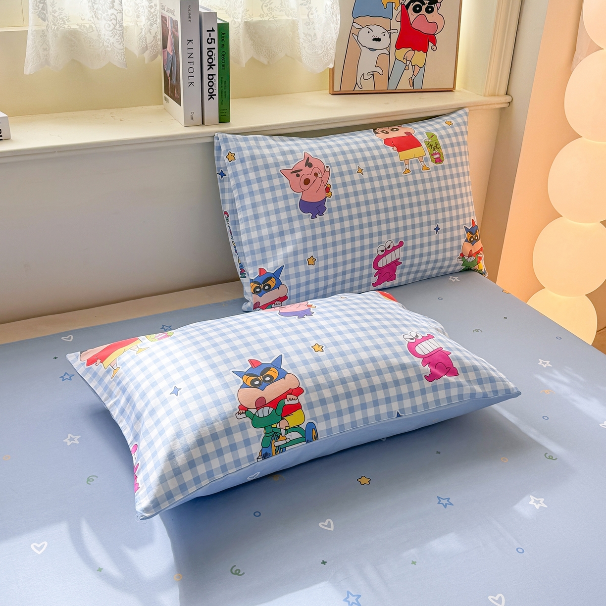 91家纺网 家纺一手货源 找家纺 博雅 2026新款蜡笔小新纯棉全棉四件套 小版-蓝格蜡笔小新