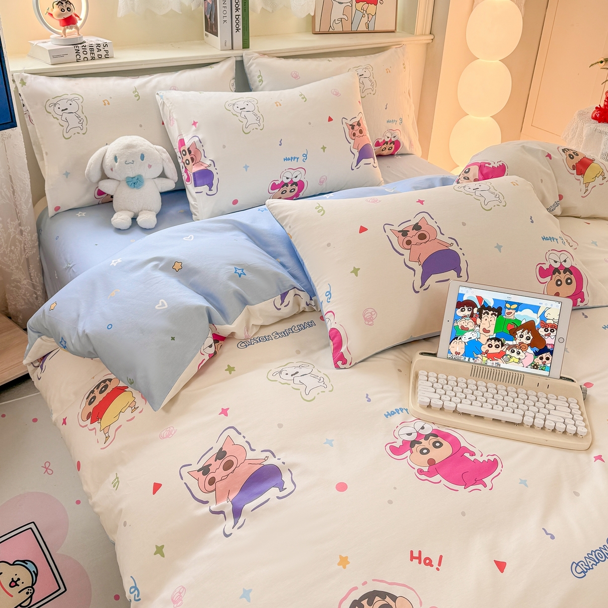 91家纺网 家纺一手货源 找家纺 博雅 2026新款蜡笔小新纯棉全棉四件套 小版-小彩带蜡笔小新