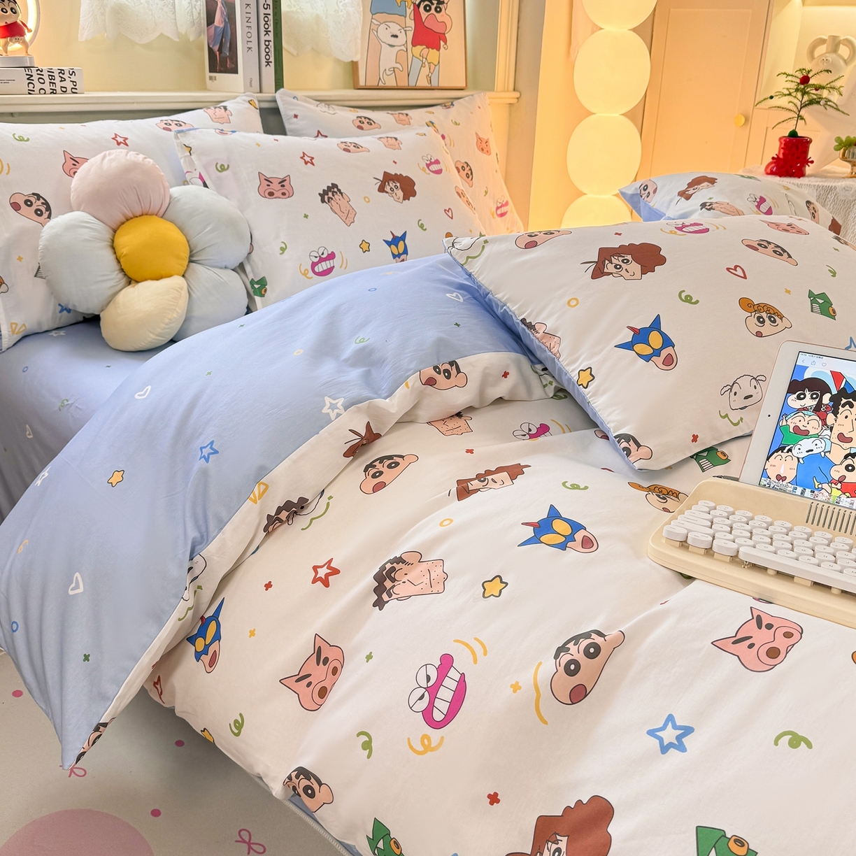 91家纺网 家纺一手货源 找家纺 博雅 2026新款蜡笔小新纯棉全棉四件套 小版-满版蜡笔小新