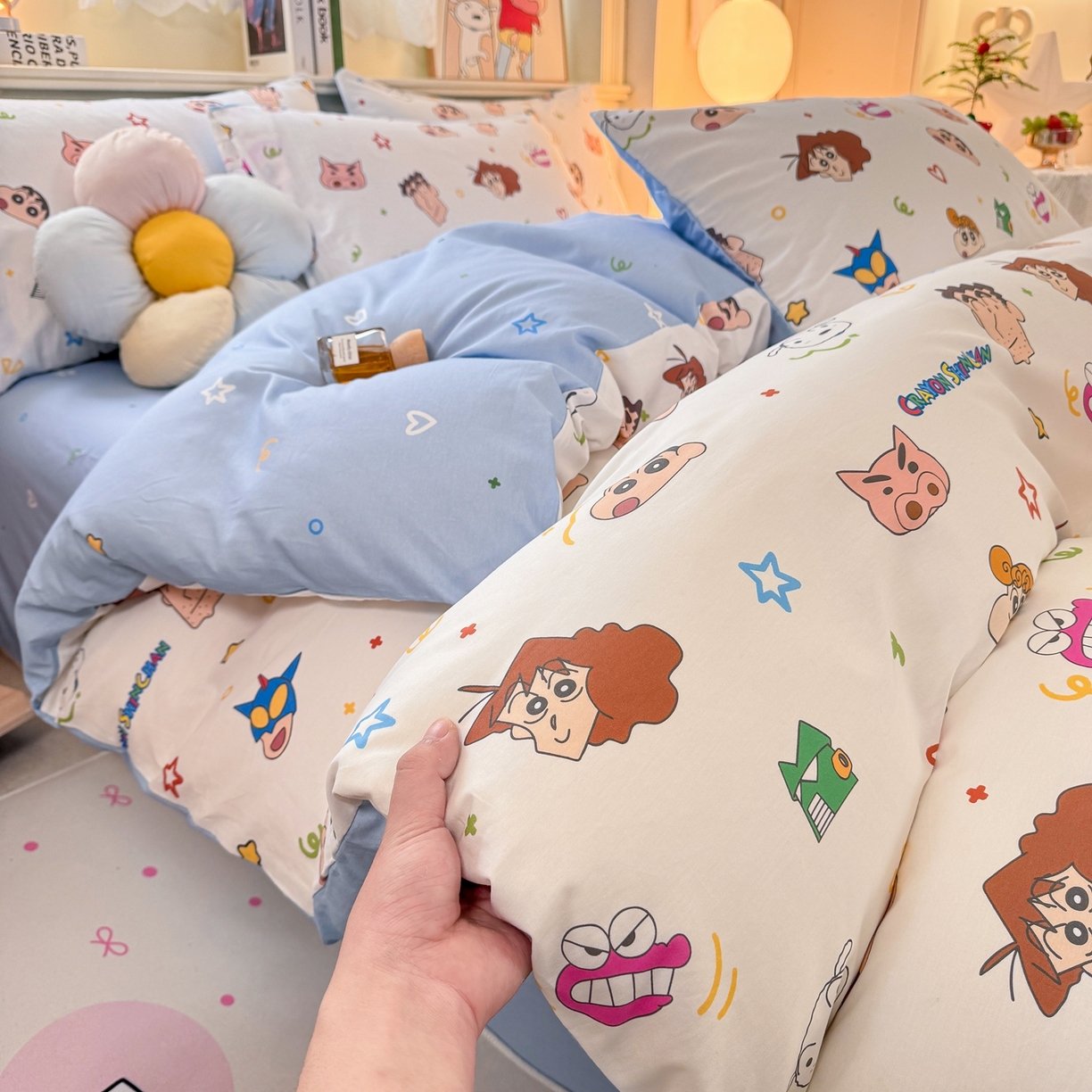 91家纺网 家纺一手货源 找家纺 博雅 2026新款蜡笔小新纯棉全棉四件套 小版-满版蜡笔小新