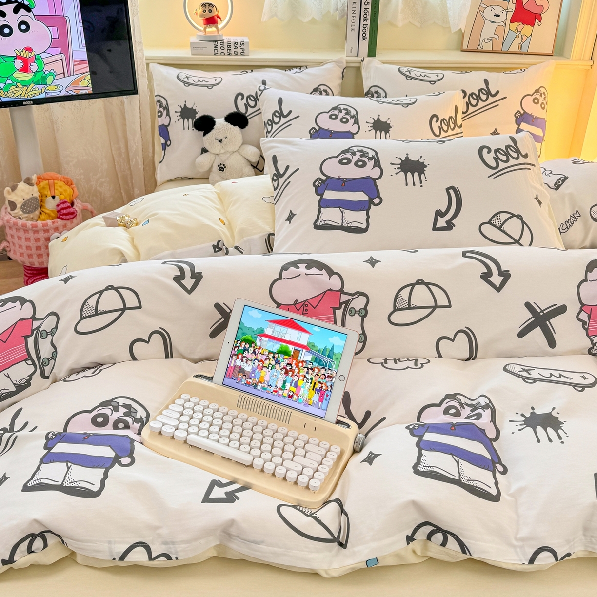 91家纺网 家纺一手货源 找家纺 博雅 2026新款蜡笔小新纯棉全棉四件套 小版-绘画蜡笔小新