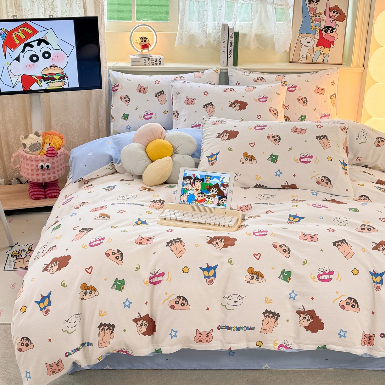 91家纺网 家纺一手货源 找家纺 博雅 2026新款蜡笔小新纯棉全棉四件套 小版-满版蜡笔小新