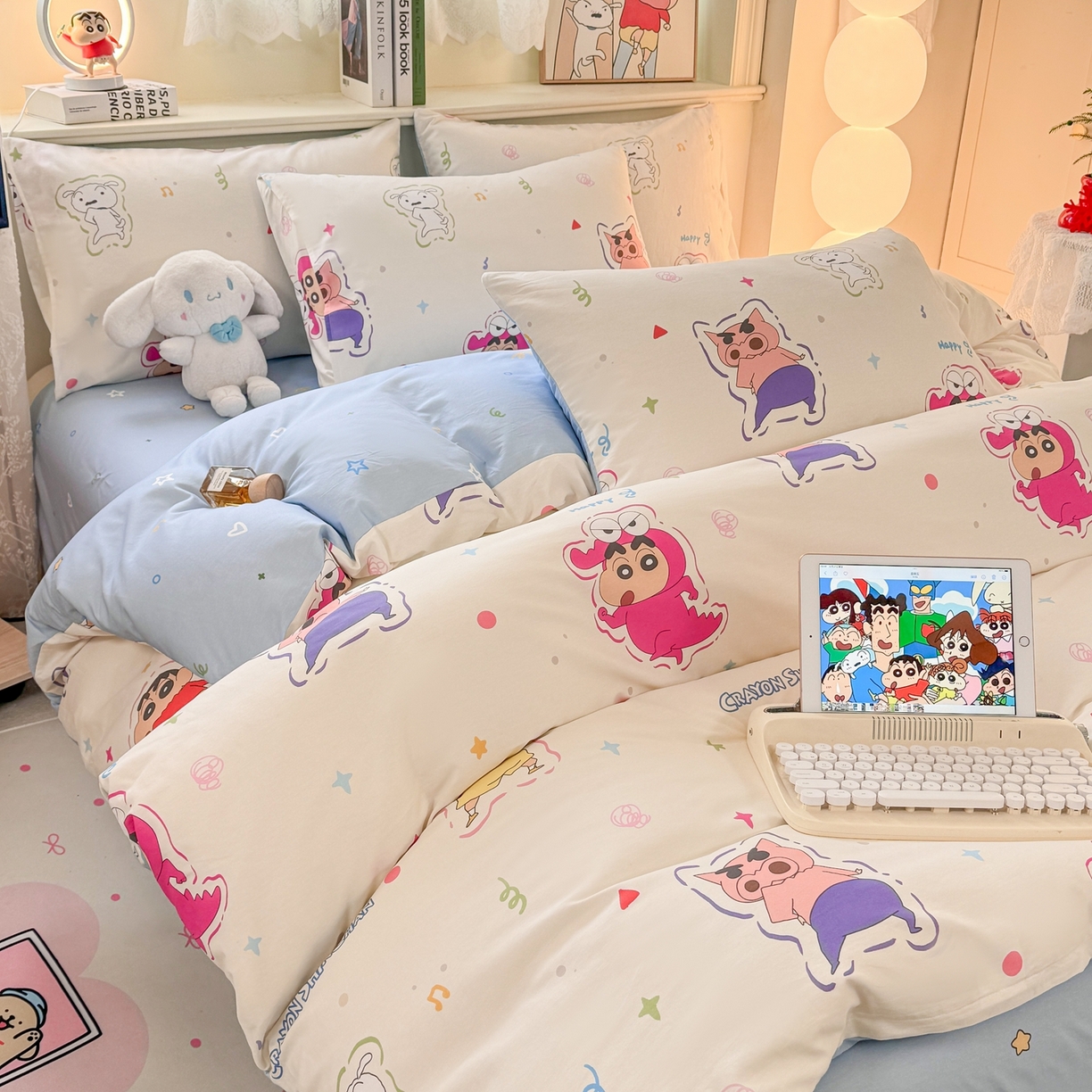 91家纺网 家纺一手货源 找家纺 博雅 2026新款蜡笔小新纯棉全棉四件套 小版-小彩带蜡笔小新