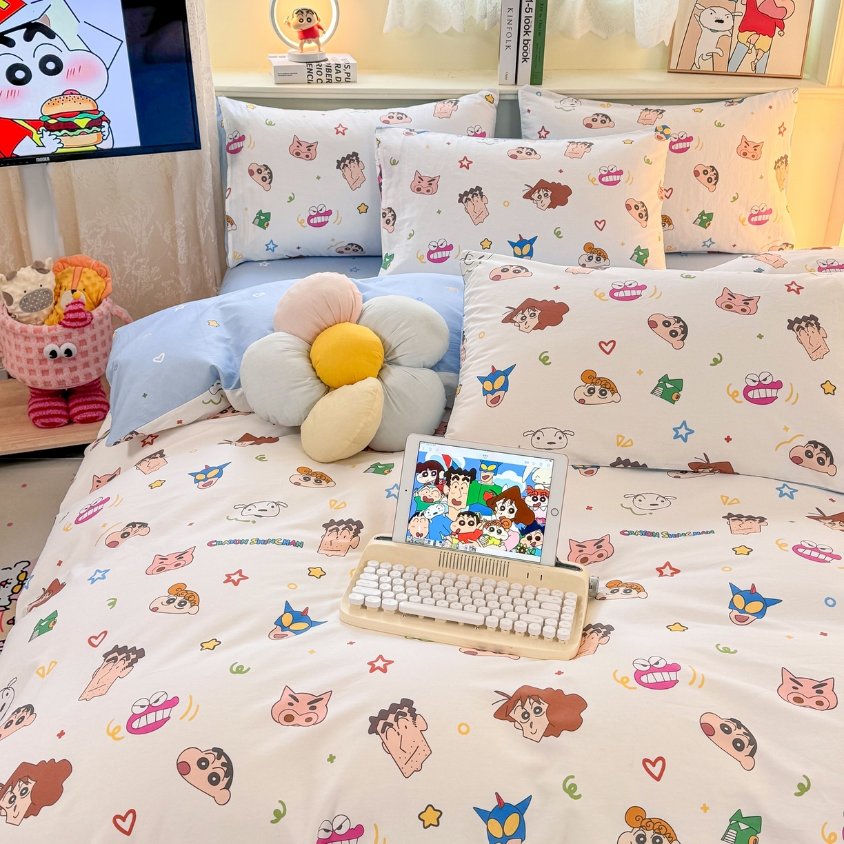 91家纺网 家纺一手货源 找家纺 博雅 2026新款蜡笔小新纯棉全棉四件套 小版-满版蜡笔小新