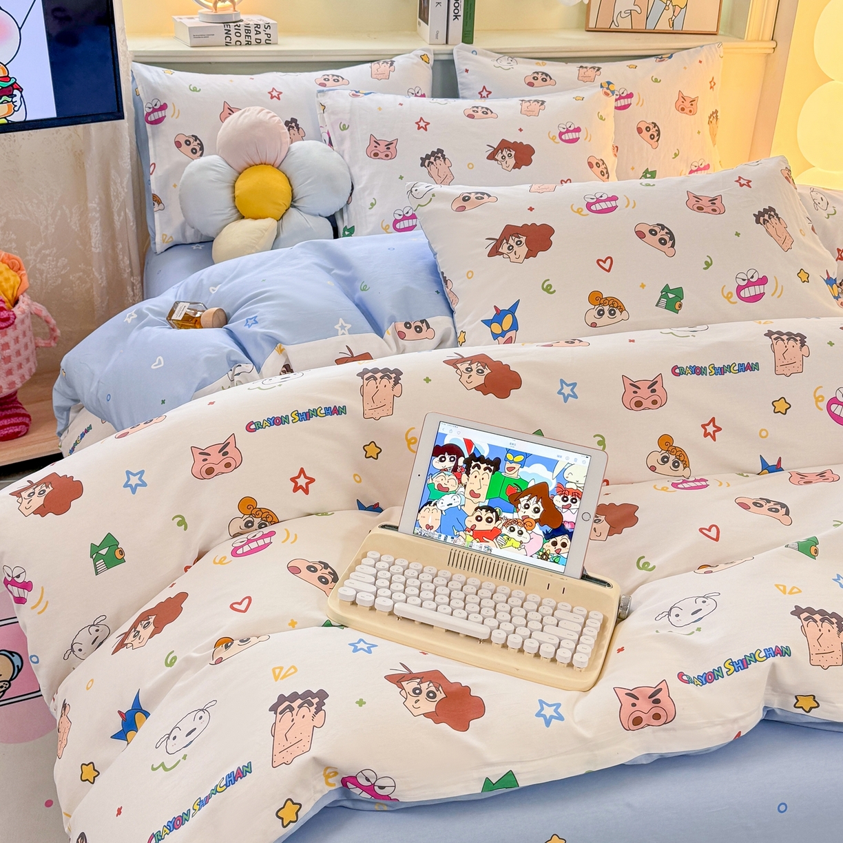 91家纺网 家纺一手货源 找家纺 博雅 2026新款蜡笔小新纯棉全棉四件套 小版-满版蜡笔小新