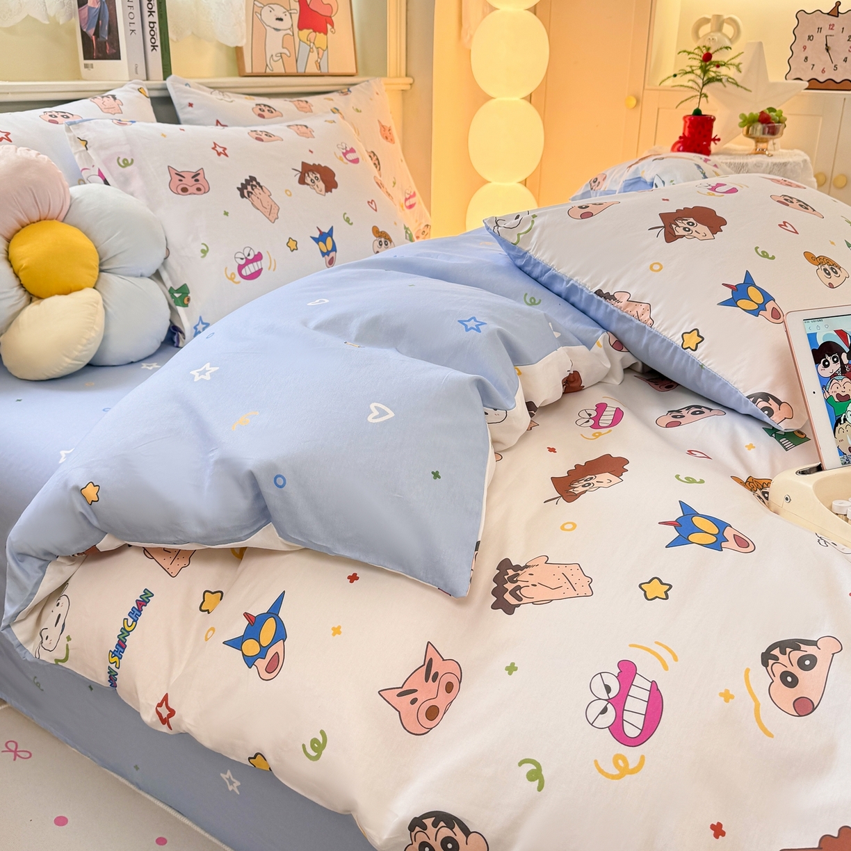 91家纺网 家纺一手货源 找家纺 博雅 2026新款蜡笔小新纯棉全棉四件套 小版-满版蜡笔小新