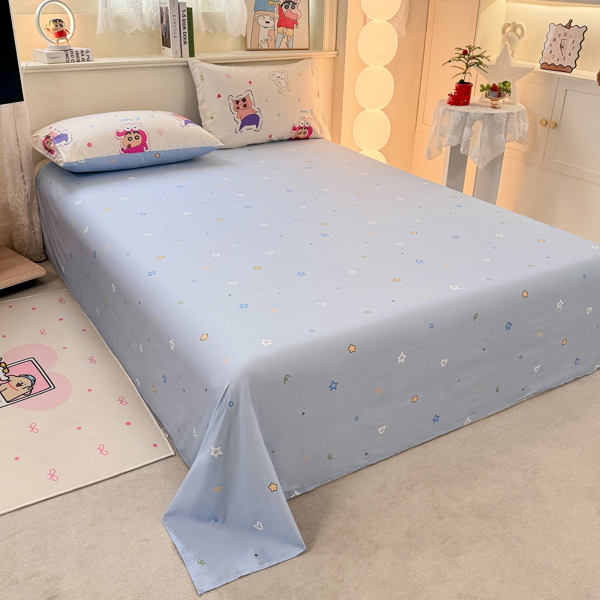 91家纺网 家纺一手货源 找家纺 博雅 2026新款蜡笔小新纯棉全棉四件套 小版-小彩带蜡笔小新