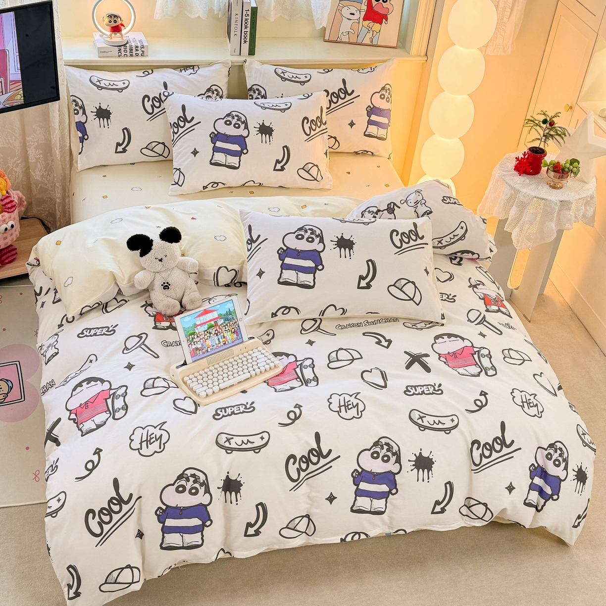 91家纺网 家纺一手货源 找家纺 博雅 2026新款蜡笔小新纯棉全棉四件套 小版-绘画蜡笔小新