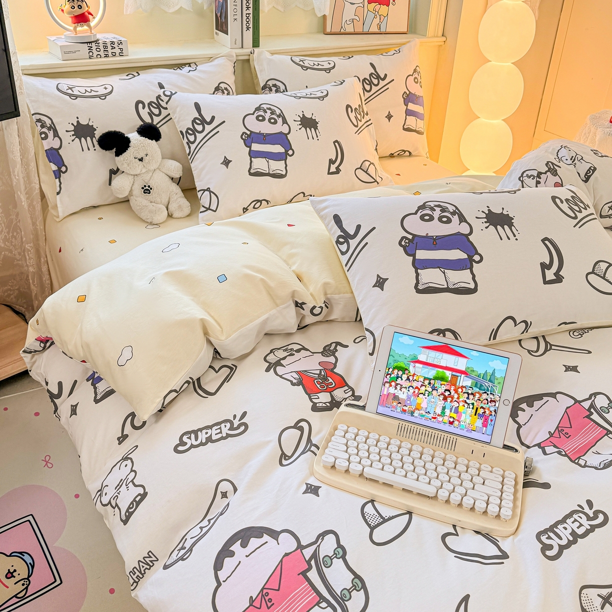 91家纺网 家纺一手货源 找家纺 博雅 2026新款蜡笔小新纯棉全棉四件套 小版-绘画蜡笔小新