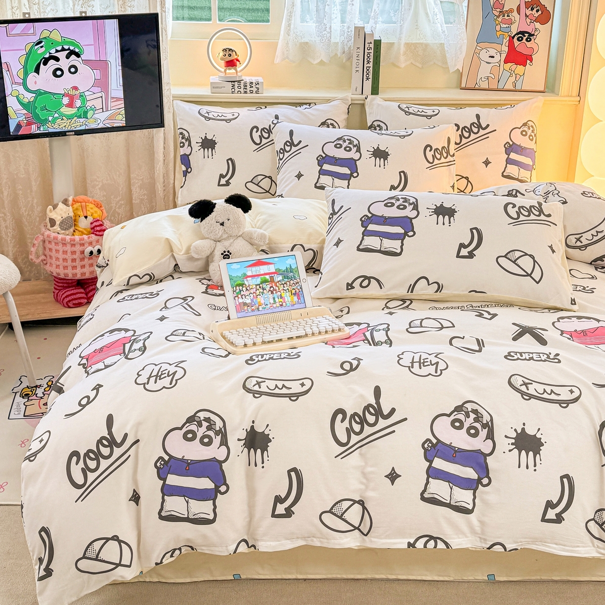 91家纺网 家纺一手货源 找家纺 博雅 2026新款蜡笔小新纯棉全棉四件套 小版-绘画蜡笔小新