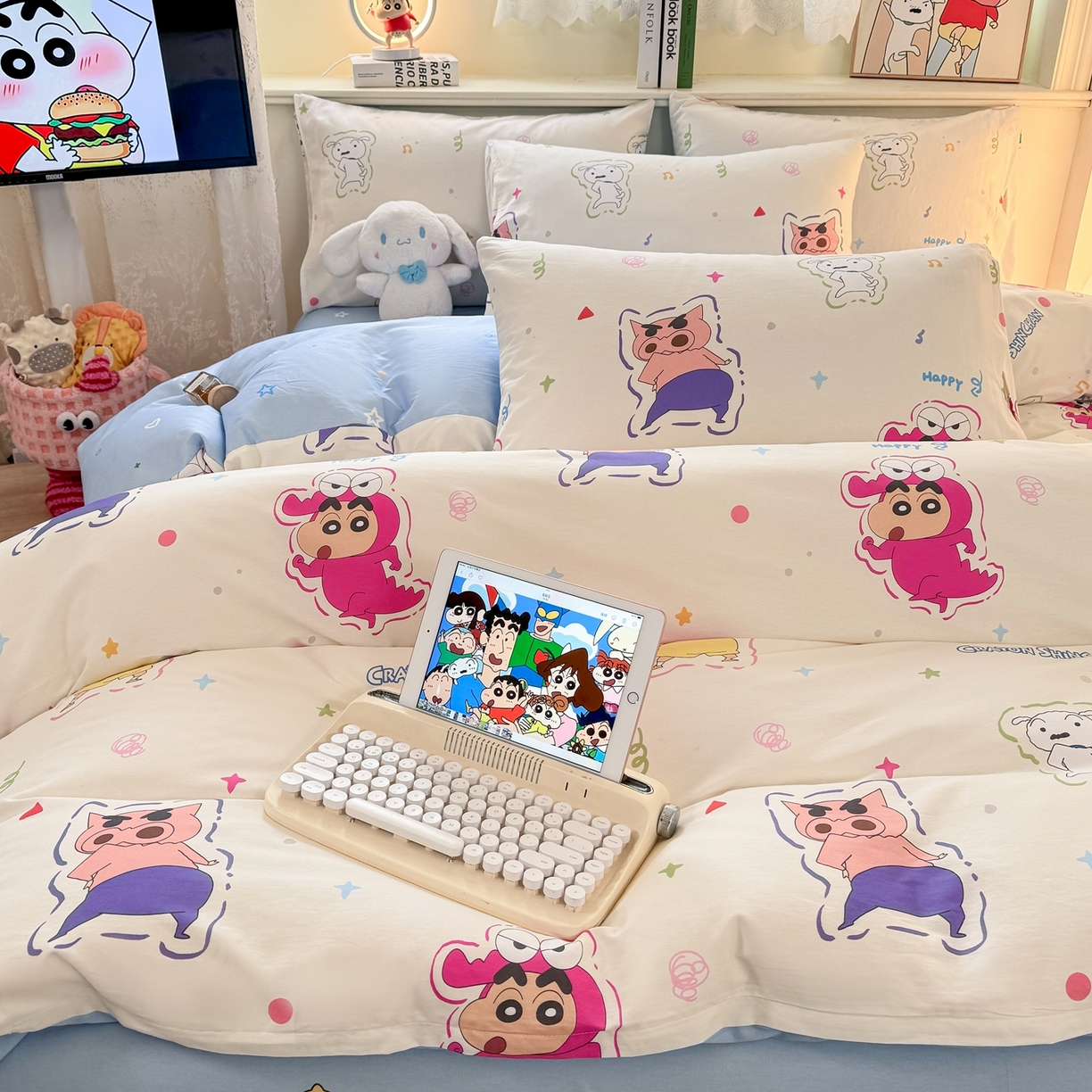 91家纺网 家纺一手货源 找家纺 博雅 2026新款蜡笔小新纯棉全棉四件套 小版-小彩带蜡笔小新