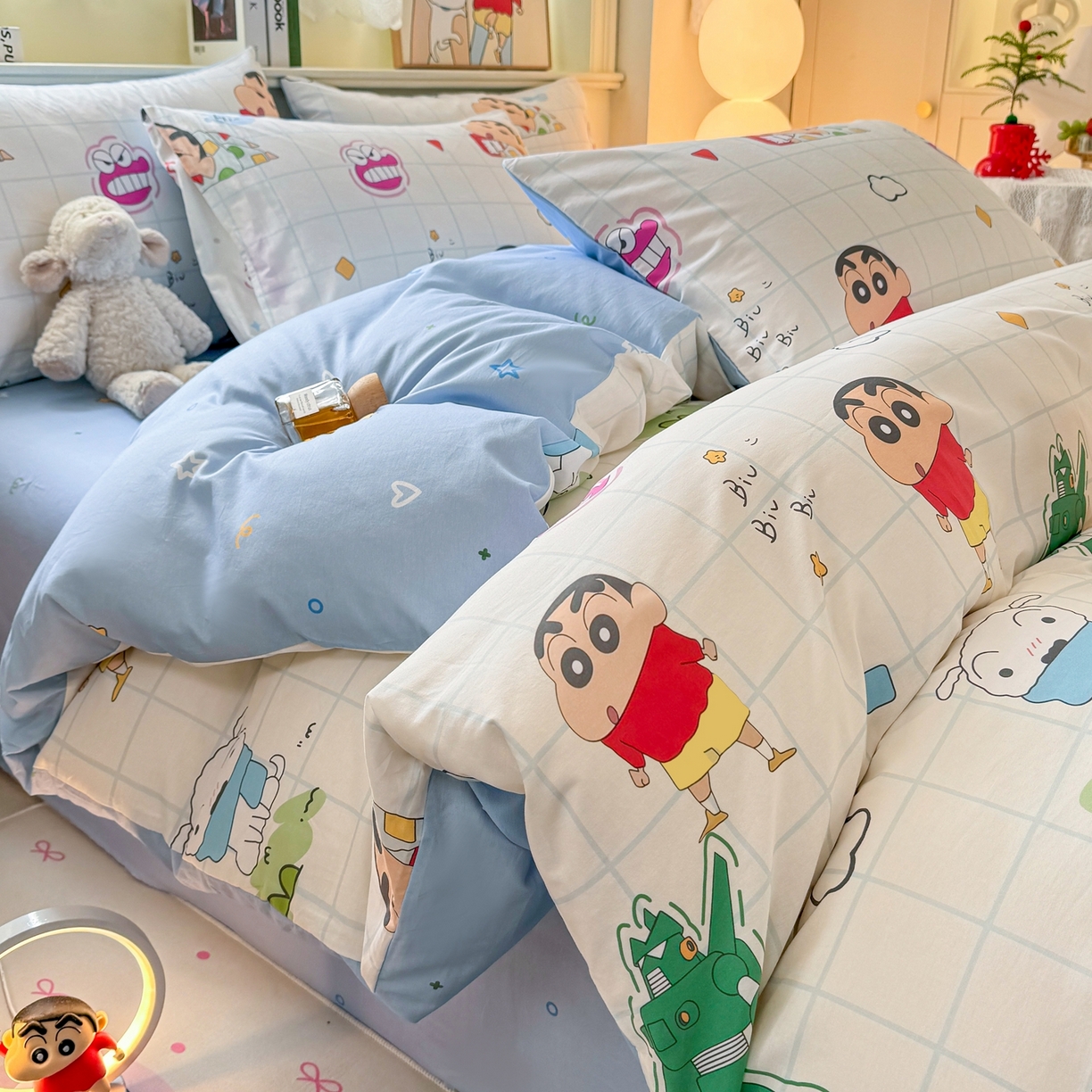 91家纺网 家纺一手货源 找家纺 博雅 2026新款蜡笔小新纯棉全棉四件套 小版-小新格子屋