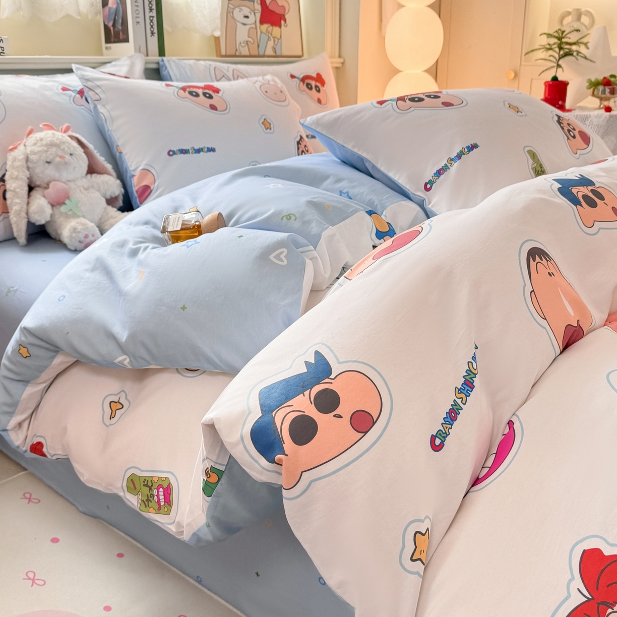 91家纺网 家纺一手货源 找家纺 博雅 2026新款蜡笔小新纯棉全棉四件套 小版-小兔蜡笔小新