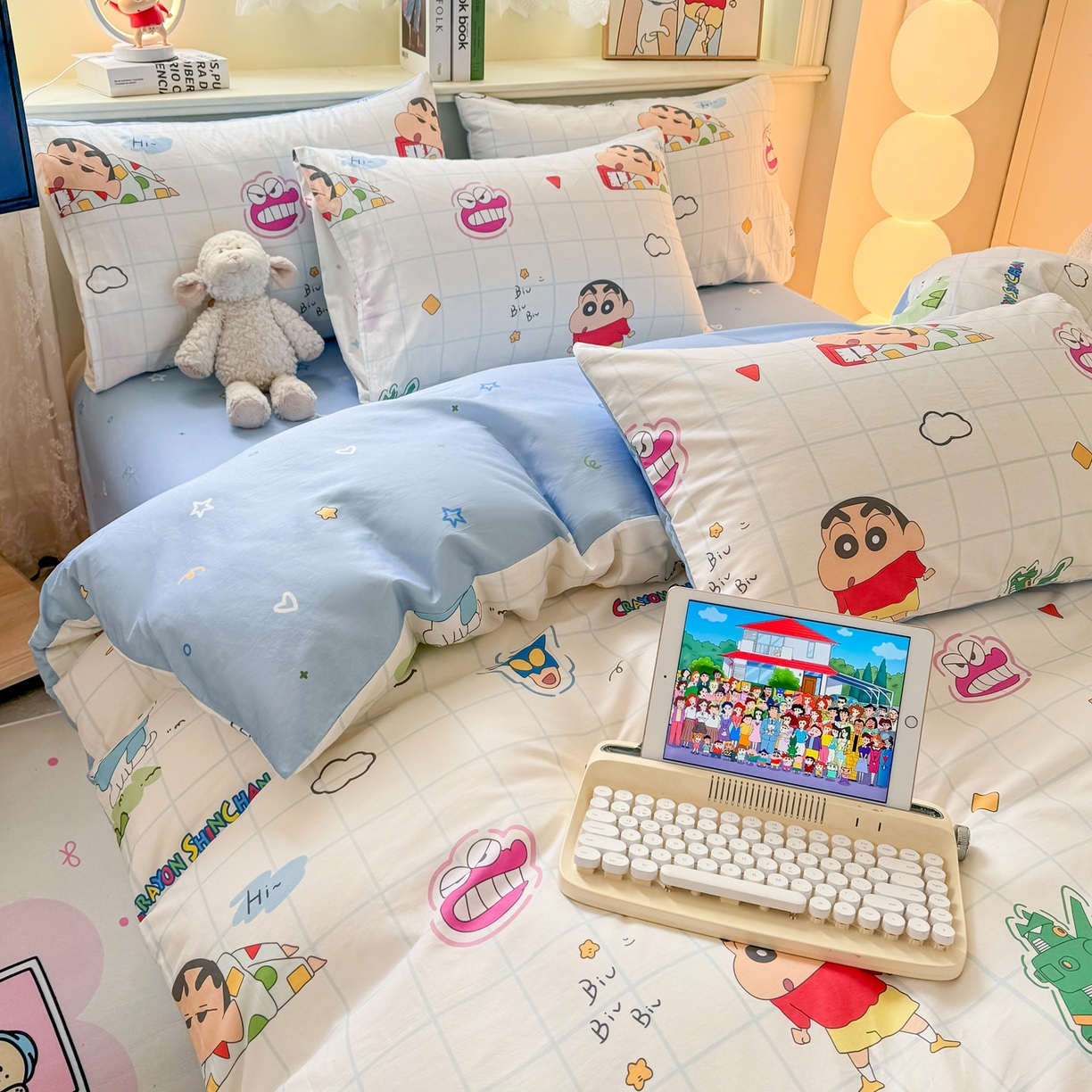 91家纺网 家纺一手货源 找家纺 博雅 2026新款蜡笔小新纯棉全棉四件套 小版-小新格子屋