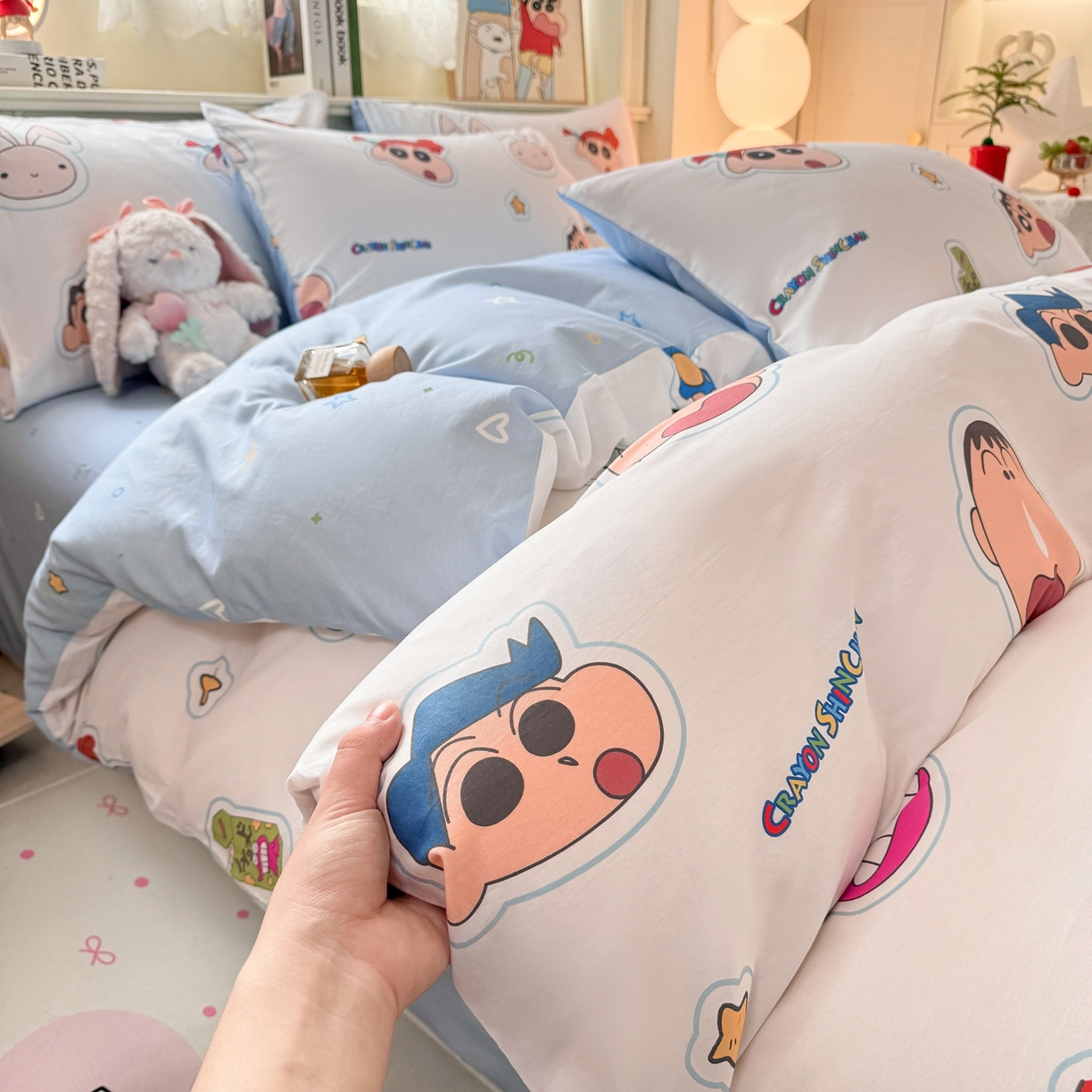 91家纺网 家纺一手货源 找家纺 博雅 2026新款蜡笔小新纯棉全棉四件套 小版-小兔蜡笔小新