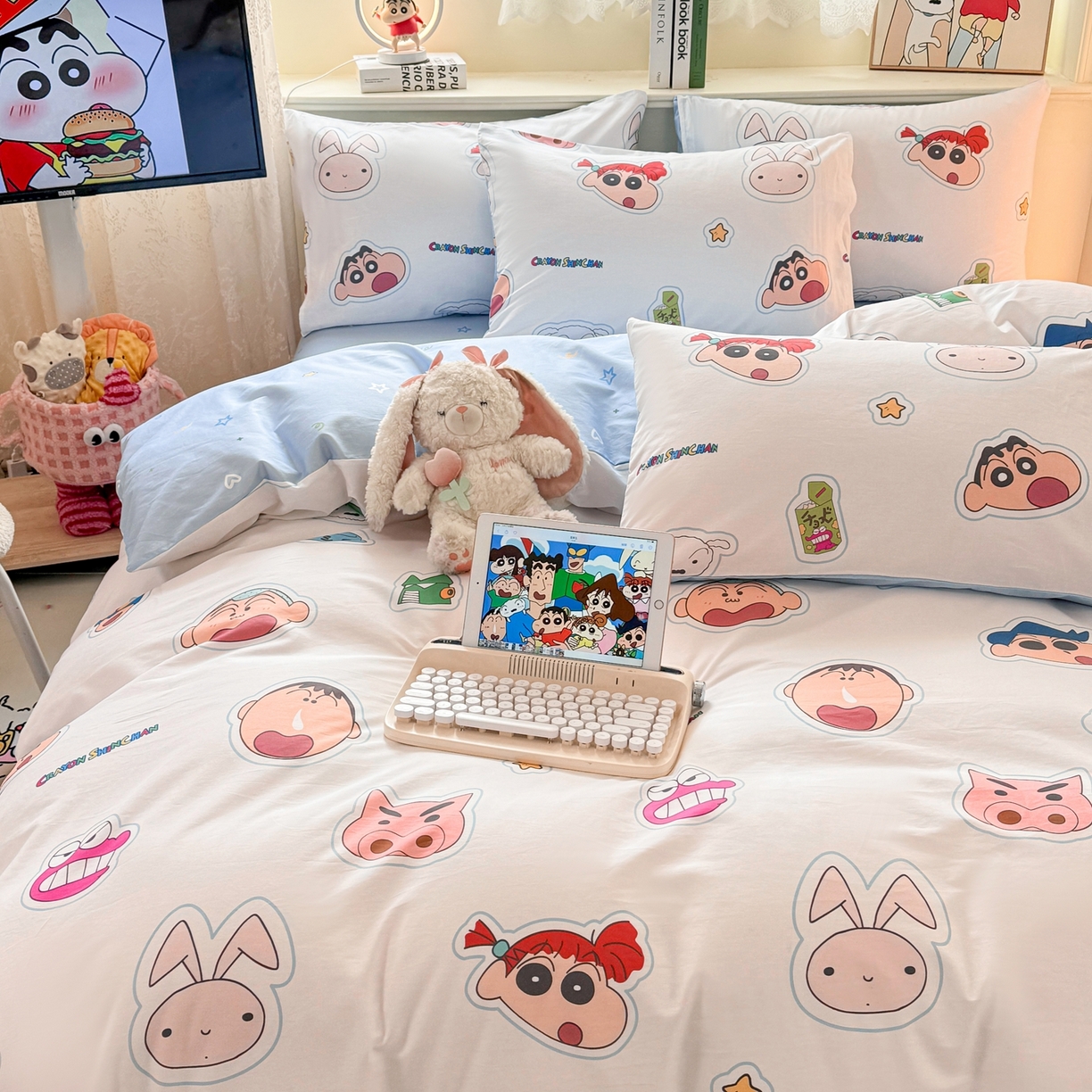 91家纺网 家纺一手货源 找家纺 博雅 2026新款蜡笔小新纯棉全棉四件套 小版-小兔蜡笔小新