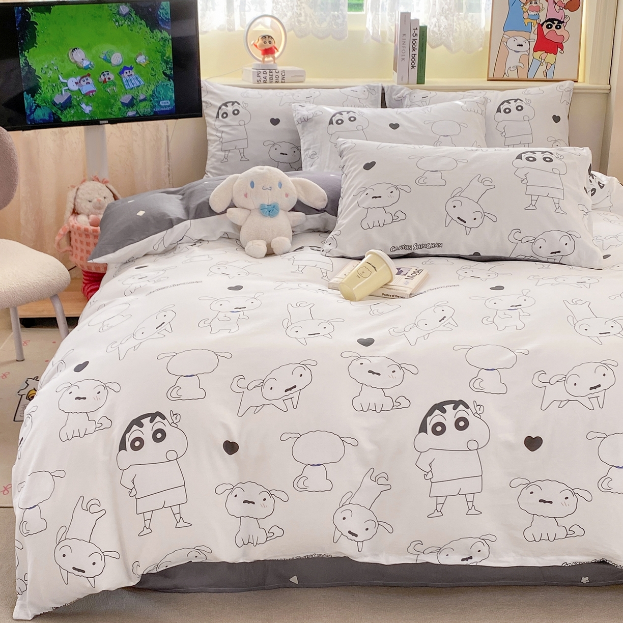 91家纺网 家纺一手货源 找家纺 博雅 2026新款蜡笔小新纯棉全棉四件套 小版-手绘蜡笔小新