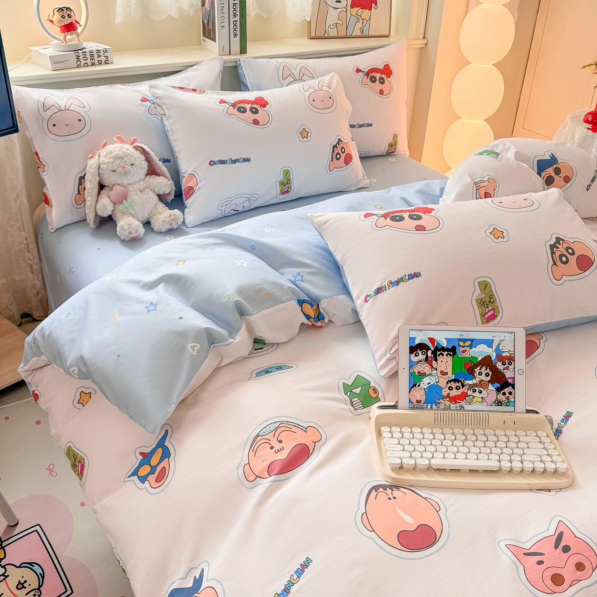 91家纺网 家纺一手货源 找家纺 博雅 2026新款蜡笔小新纯棉全棉四件套 小版-小兔蜡笔小新