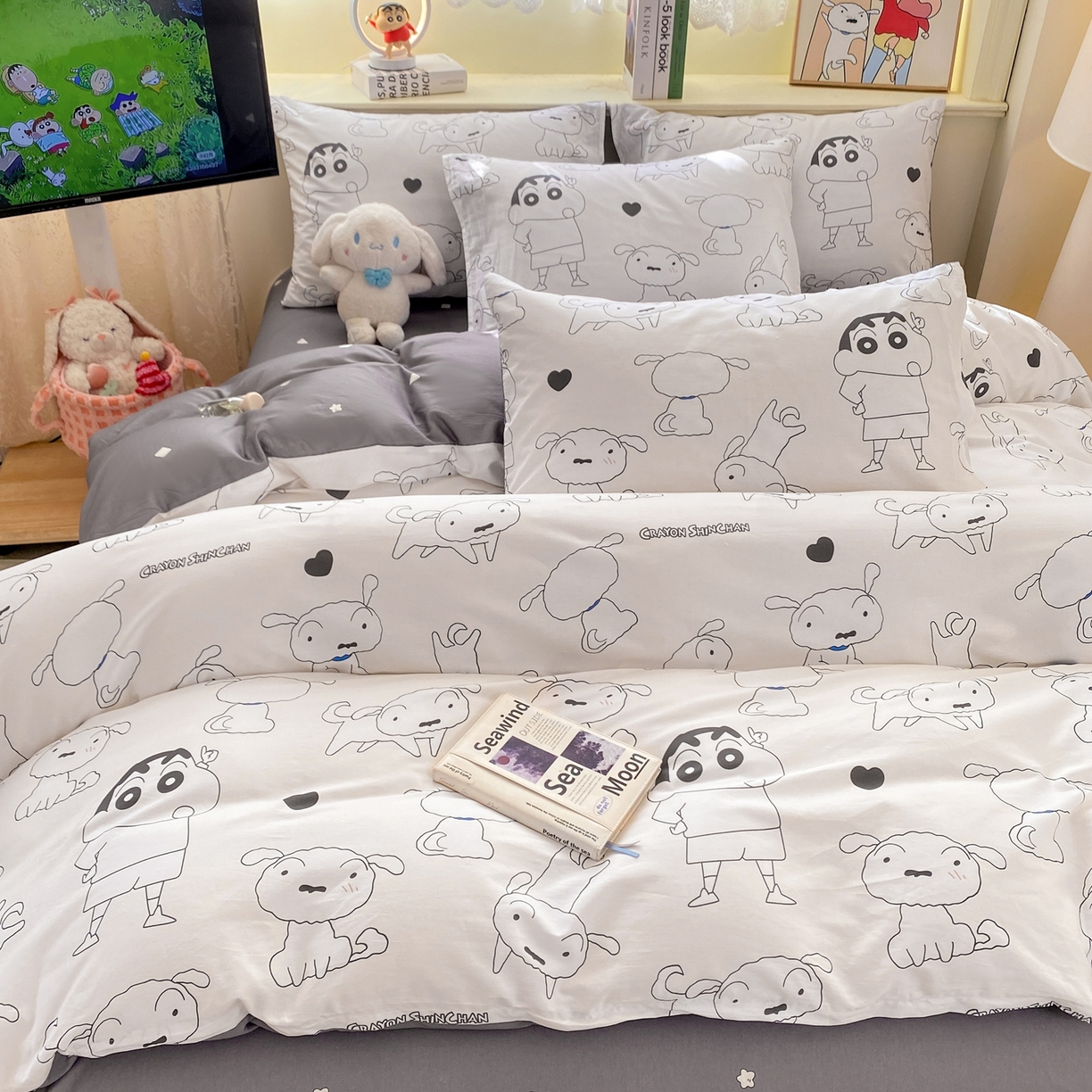 91家纺网 家纺一手货源 找家纺 博雅 2026新款蜡笔小新纯棉全棉四件套 小版-手绘蜡笔小新