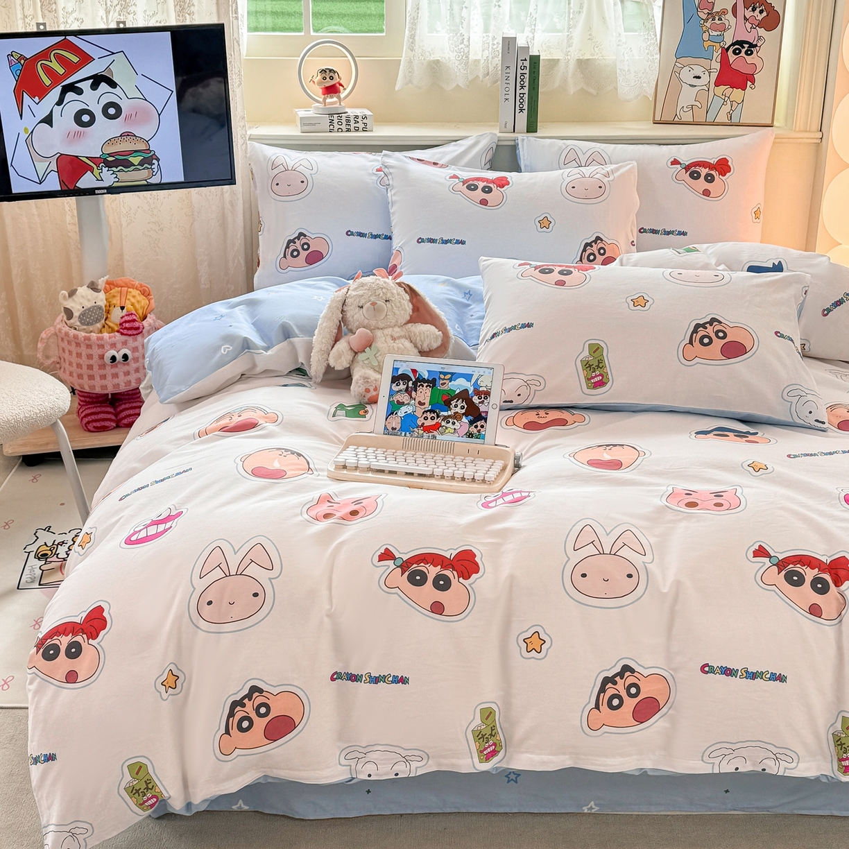 91家纺网 家纺一手货源 找家纺 博雅 2026新款蜡笔小新纯棉全棉四件套 小版-小兔蜡笔小新