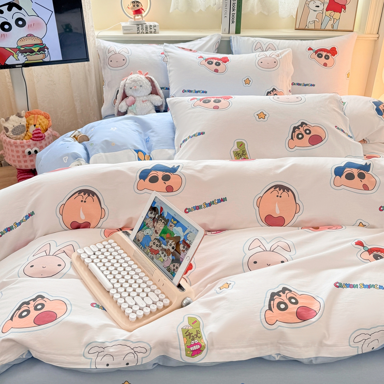 91家纺网 家纺一手货源 找家纺 博雅 2026新款蜡笔小新纯棉全棉四件套 小版-小兔蜡笔小新