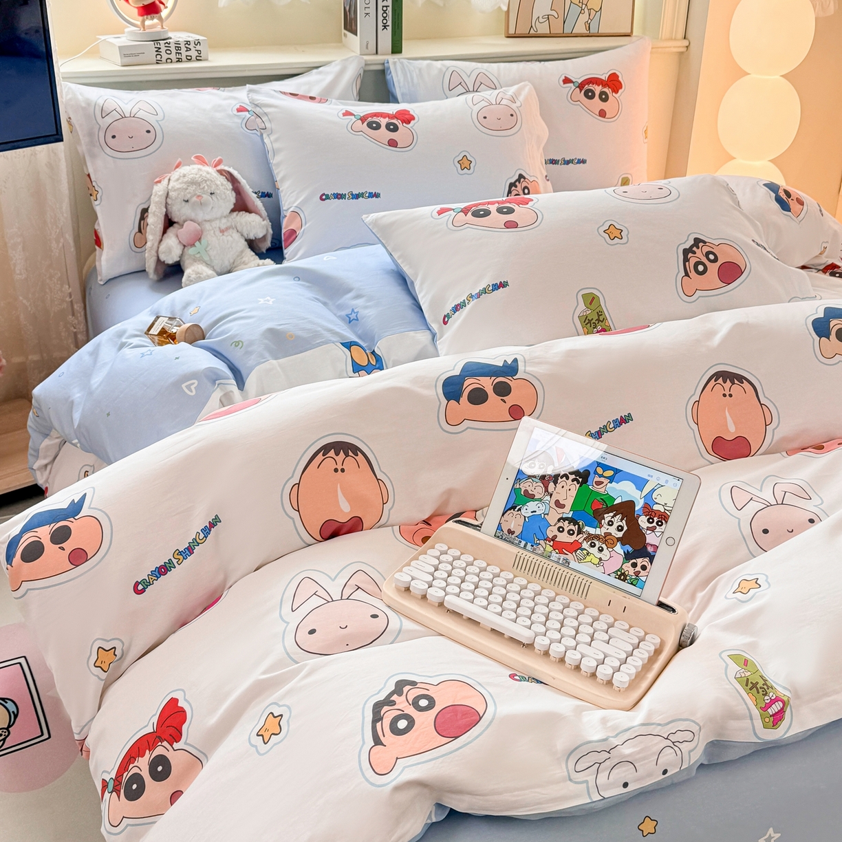 91家纺网 家纺一手货源 找家纺 博雅 2026新款蜡笔小新纯棉全棉四件套 小版-小兔蜡笔小新