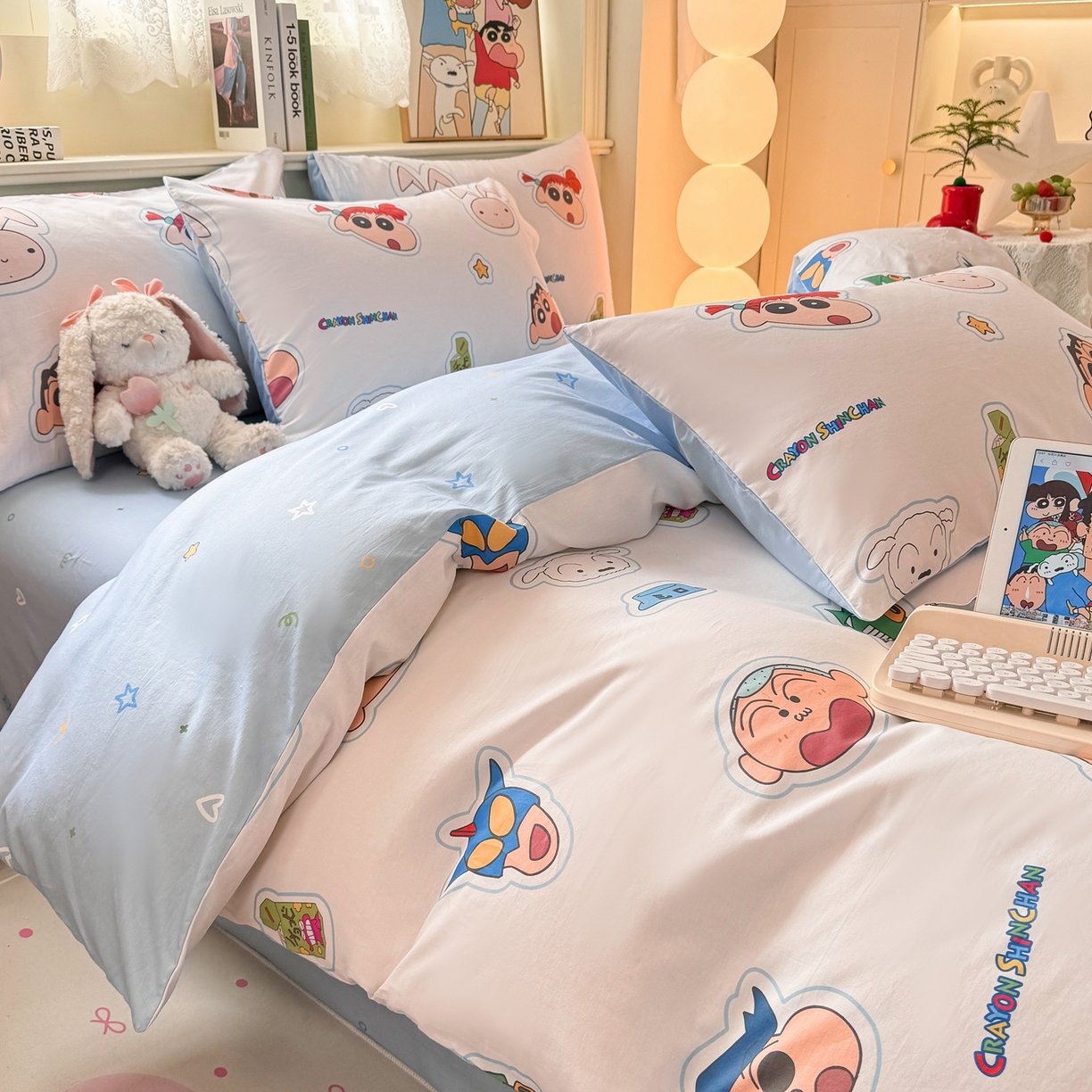 91家纺网 家纺一手货源 找家纺 博雅 2026新款蜡笔小新纯棉全棉四件套 小版-小兔蜡笔小新