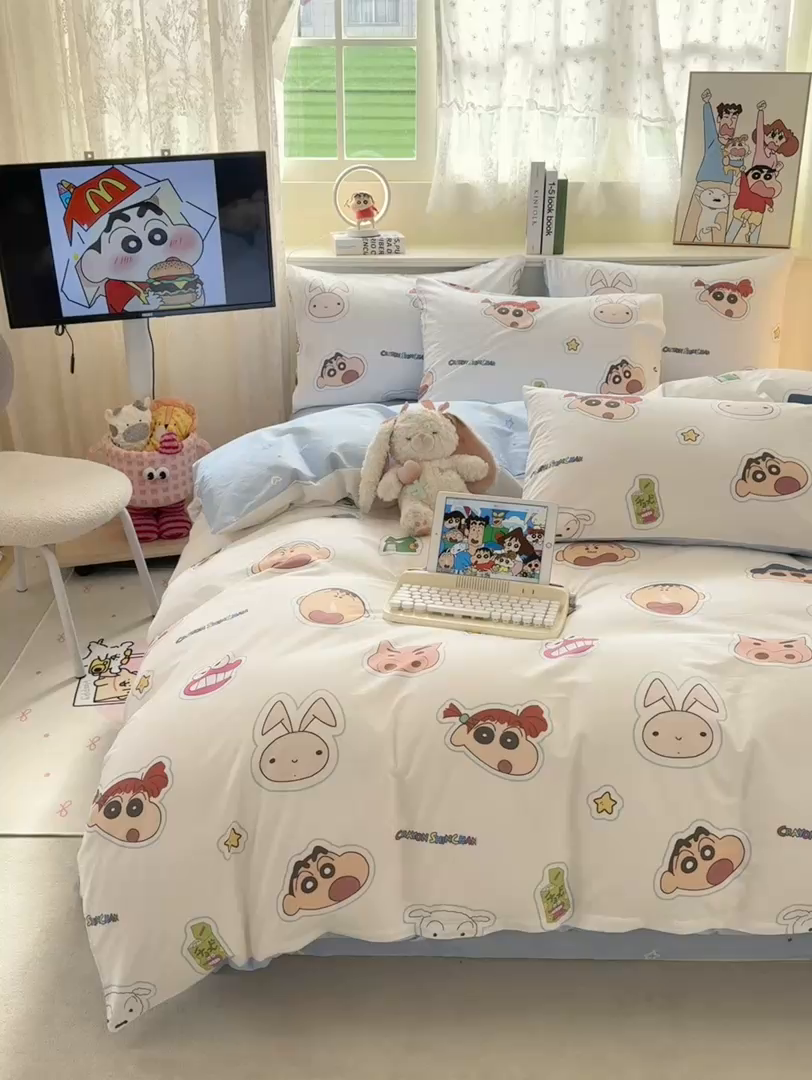 91家纺网 家纺一手货源 找家纺 博雅 2026新款蜡笔小新纯棉全棉四件套 小版-小兔蜡笔小新
