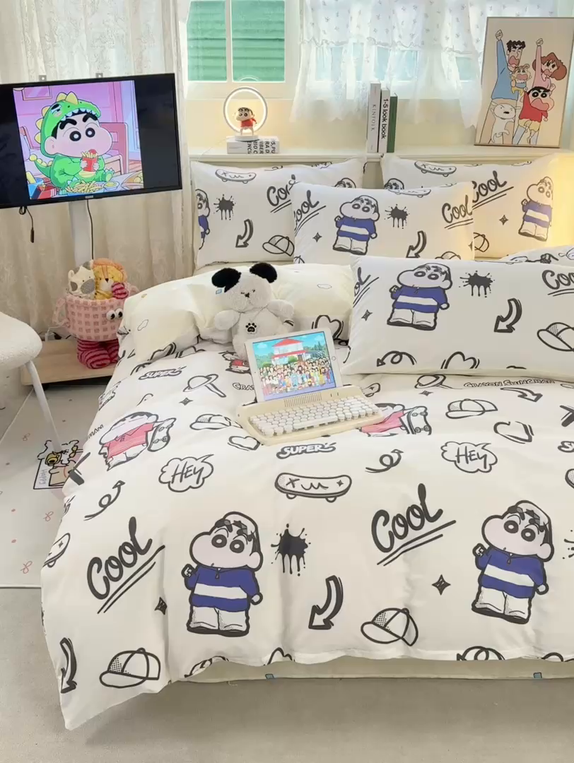 91家纺网 家纺一手货源 找家纺 博雅 2026新款蜡笔小新纯棉全棉四件套 小版-绘画蜡笔小新