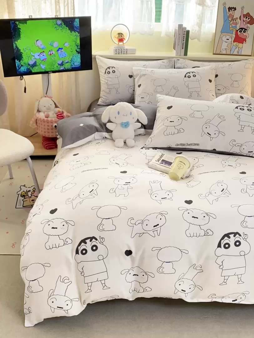 91家纺网 家纺一手货源 找家纺 博雅 2026新款蜡笔小新纯棉全棉四件套 小版-手绘蜡笔小新