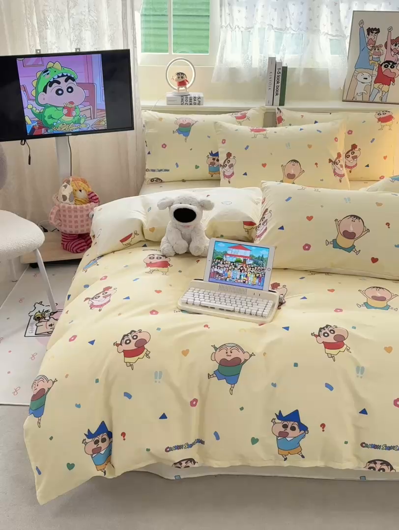 91家纺网 家纺一手货源 找家纺 博雅 2026新款蜡笔小新纯棉全棉四件套 小版-黄油蜡笔小新