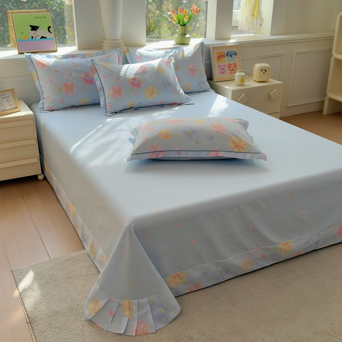 91家纺网 家纺一手货源 找家纺 铭博家纺 2026新款100%全棉纯棉四件套第一批 朵唯-蓝