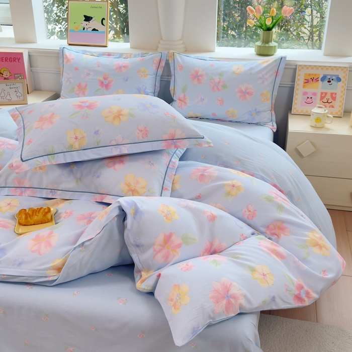 91家纺网 家纺一手货源 找家纺 铭博家纺 2026新款100%全棉纯棉四件套第一批 朵唯-蓝