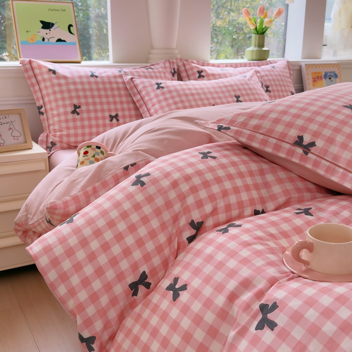 91家纺网 家纺一手货源 找家纺 铭博家纺 2026新款100%全棉纯棉四件套第一批 舒芙蕾-红