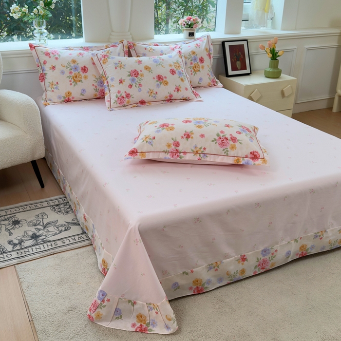 91家纺网 家纺一手货源 找家纺 铭博家纺 2026新款100%全棉纯棉四件套第一批 花萃清风-粉