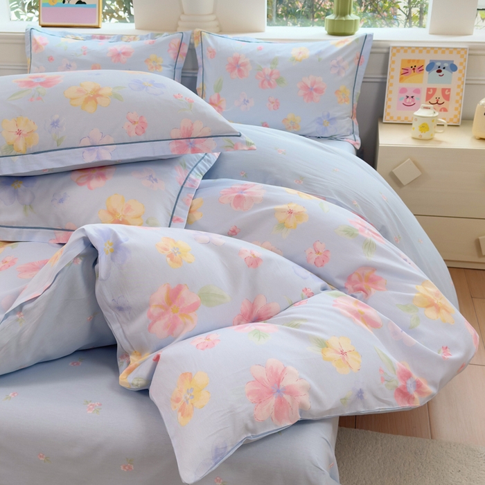 91家纺网 家纺一手货源 找家纺 铭博家纺 2026新款100%全棉纯棉四件套第一批 朵唯-蓝