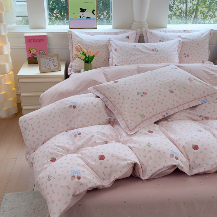 91家纺网 家纺一手货源 找家纺 铭博家纺 2026新款100%全棉纯棉四件套第一批 温暖思绪-粉