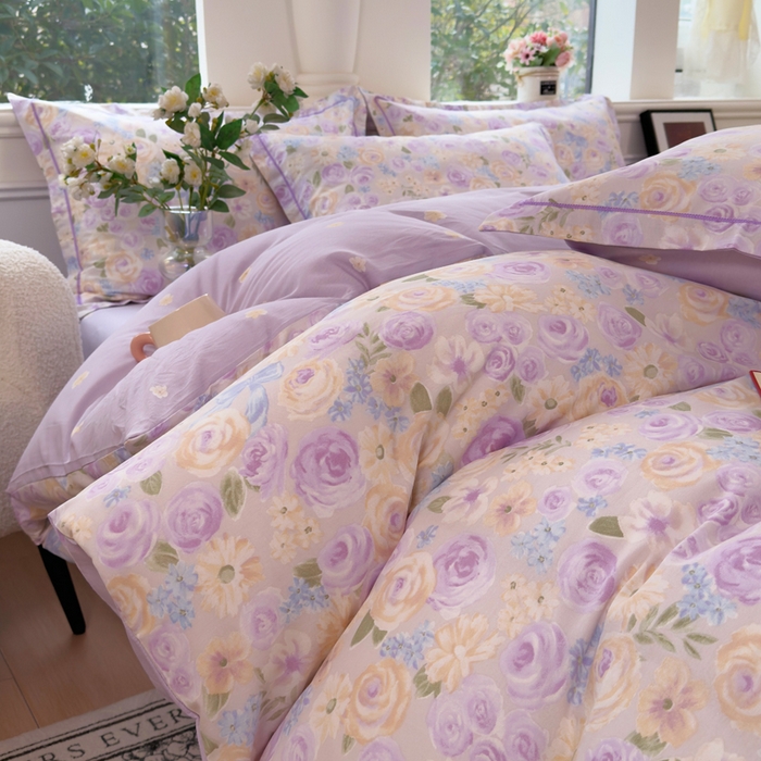 91家纺网 家纺一手货源 找家纺 铭博家纺 2026新款100%全棉纯棉四件套第一批 花开似锦-紫