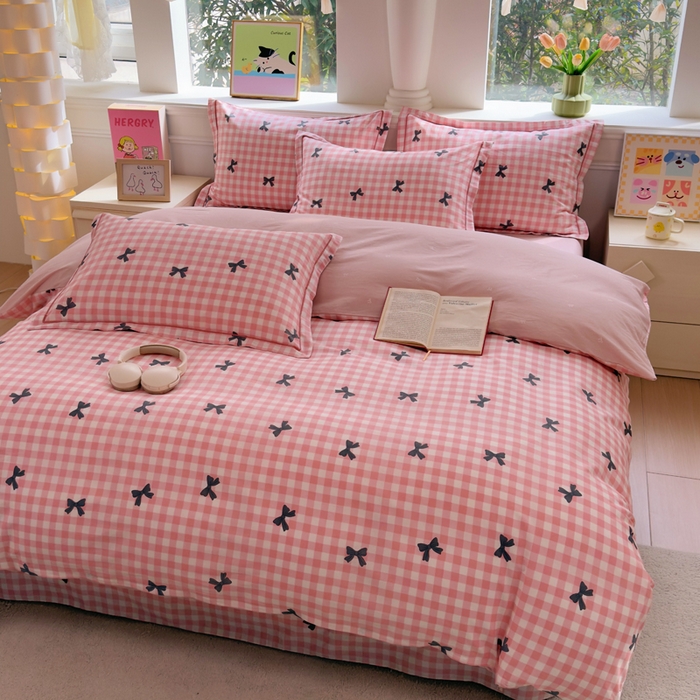 91家纺网 家纺一手货源 找家纺 铭博家纺 2026新款100%全棉纯棉四件套第一批 舒芙蕾-红