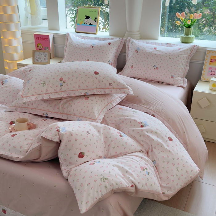 91家纺网 家纺一手货源 找家纺 铭博家纺 2026新款100%全棉纯棉四件套第一批 温暖思绪-粉