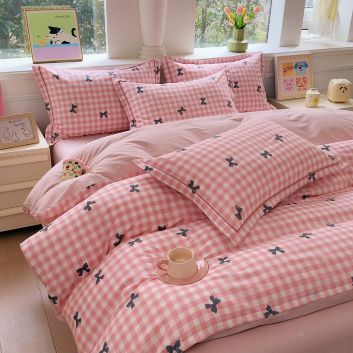 91家纺网 家纺一手货源 找家纺 铭博家纺 2026新款100%全棉纯棉四件套第一批 舒芙蕾-红