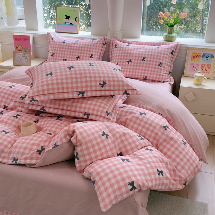 91家纺网 家纺一手货源 找家纺 铭博家纺 2026新款100%全棉纯棉四件套第一批 舒芙蕾-红