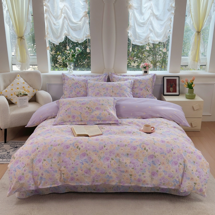 91家纺网 家纺一手货源 找家纺 铭博家纺 2026新款100%全棉纯棉四件套第一批 花开似锦-紫