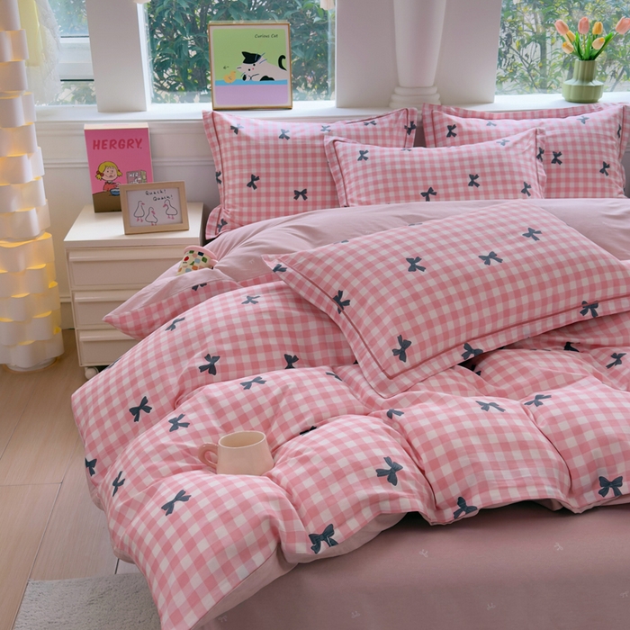 91家纺网 家纺一手货源 找家纺 铭博家纺 2026新款100%全棉纯棉四件套第一批 舒芙蕾-红